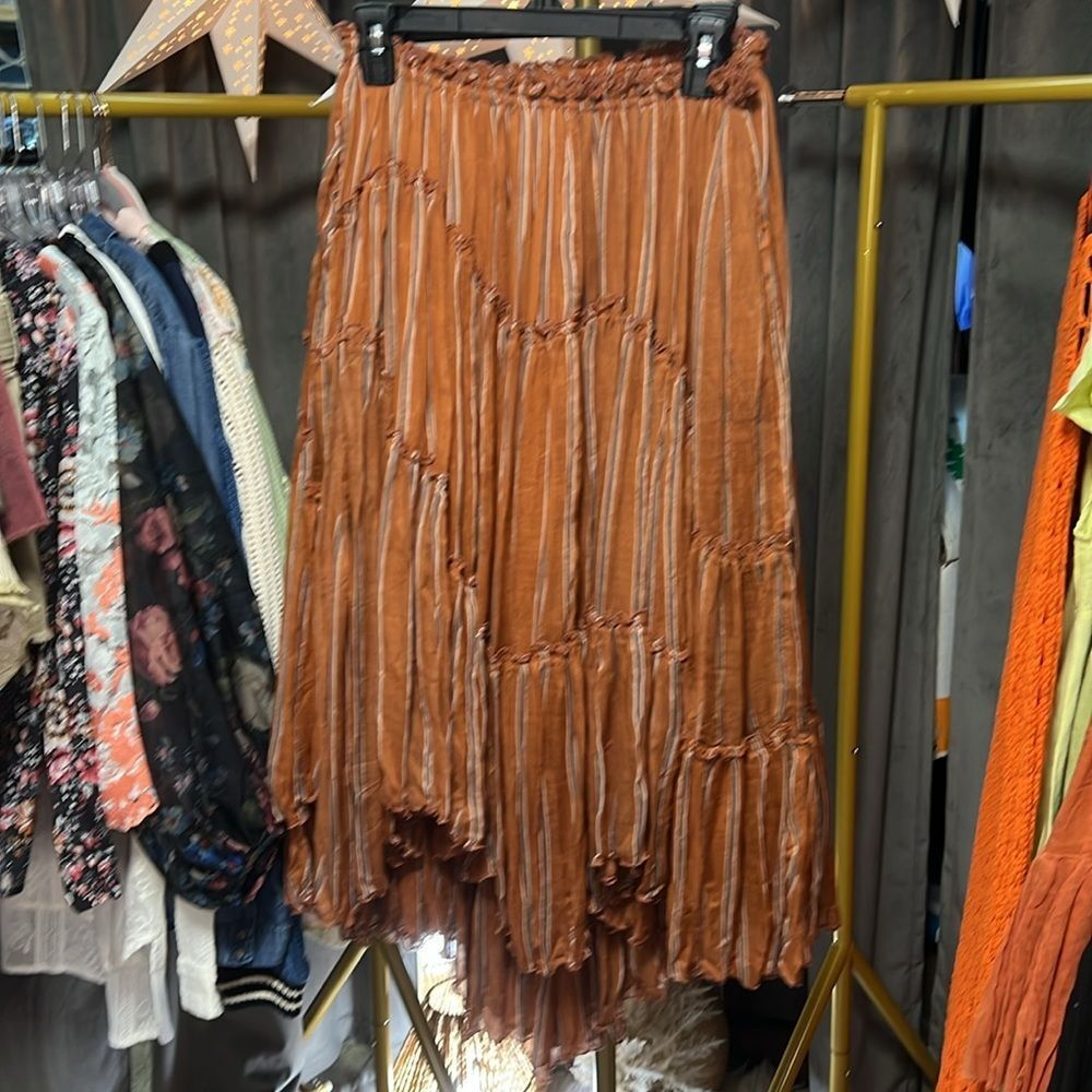 Free People Rust Striped Tiered Midi Skirt - Picture 5 of 5